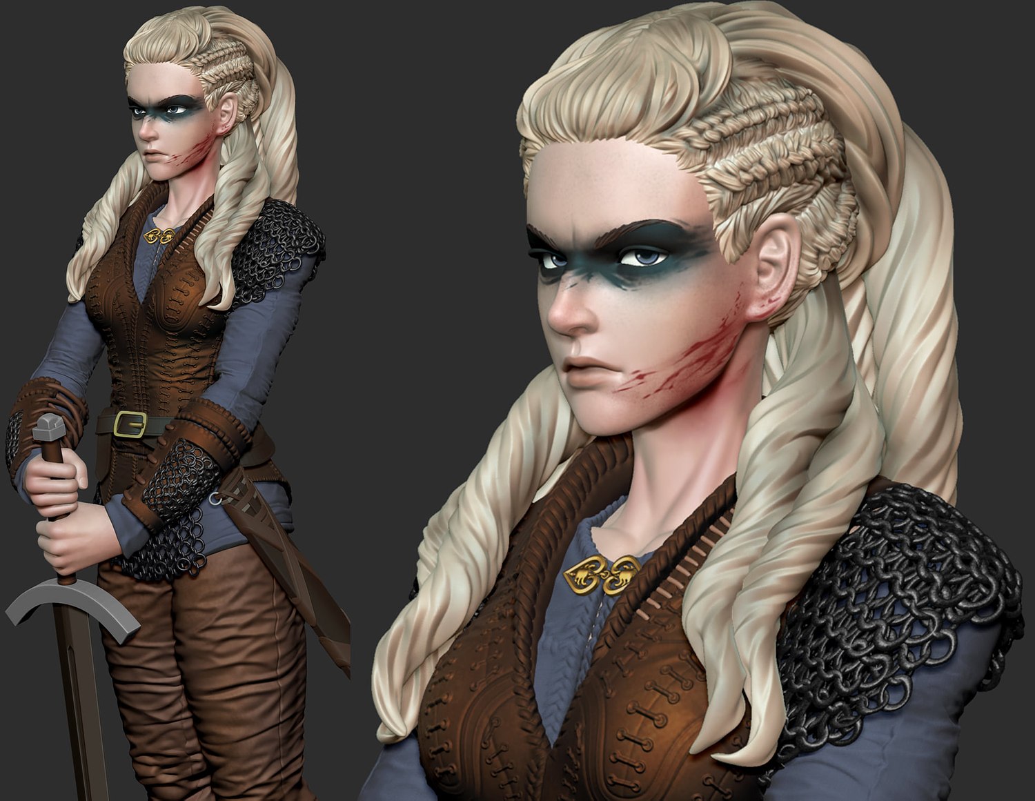 optimized-407a33c3e7c401266a3400f9d4b57b9e.jpg Lagertha from Vikings - Pose 2 - Anime Version STL FILES - Image 1