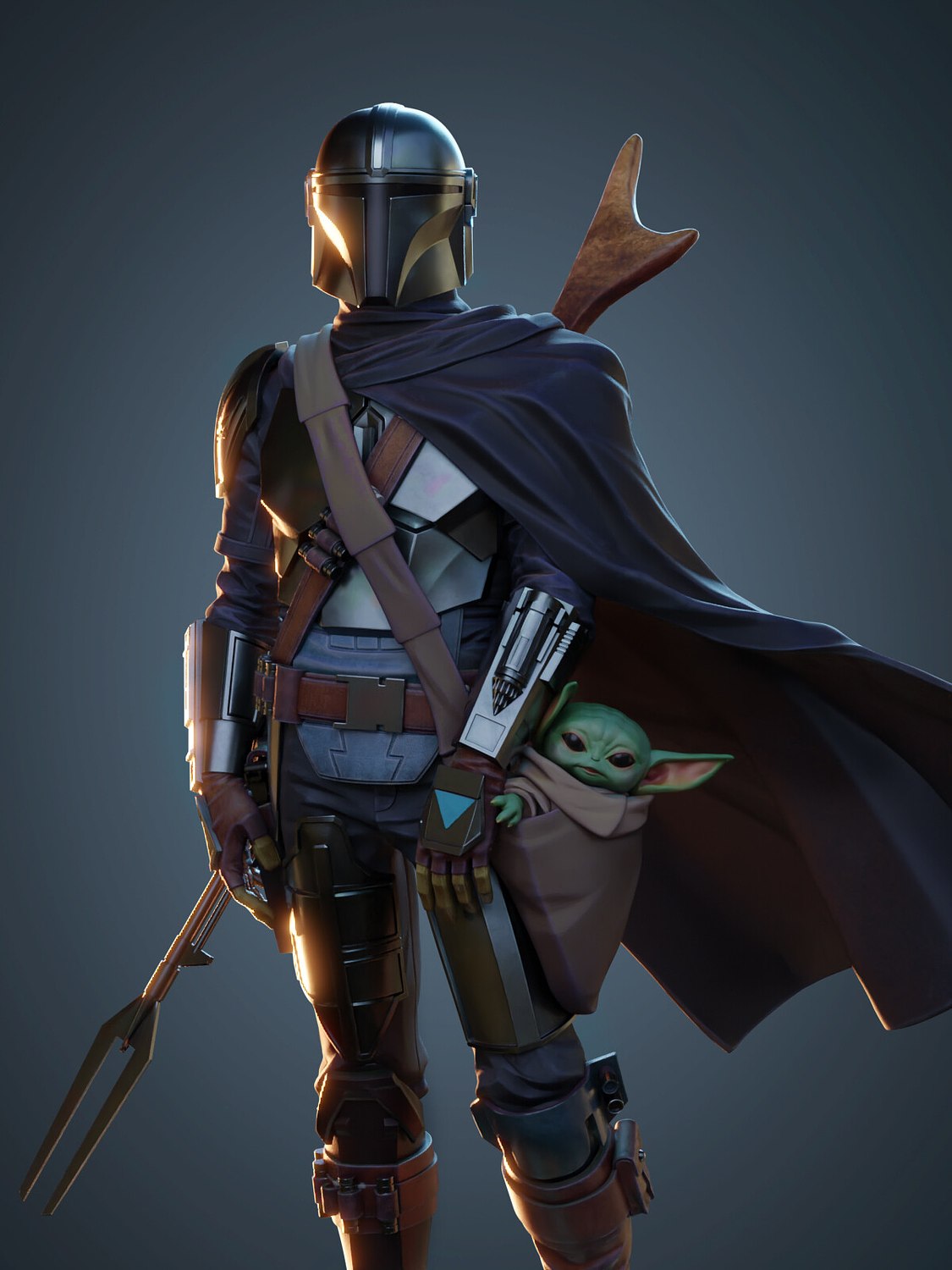 optimized-5951aaf58cab8112355e030429c6c541.jpg The Mandalorian and Baby Yoda V2 from Starwars STL FILES - Image 1